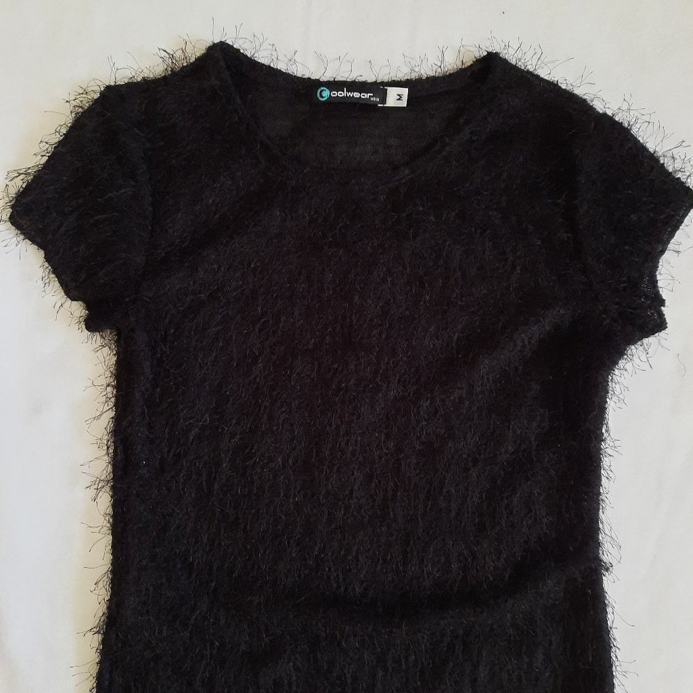 Women's black "hairy" short-sleeved blouse, dressy.